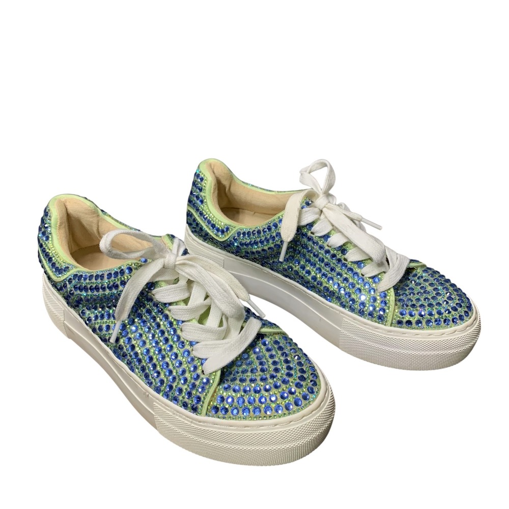 Betsey Johnson Sidny Rhinestone Sneakers Platform Blue Green Gem Shoes